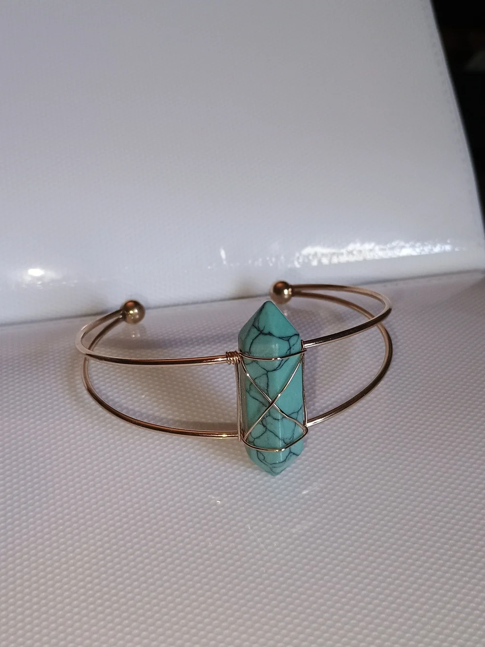 Rose Gold Wire Cuff Bracelet with Turquoise Stone
